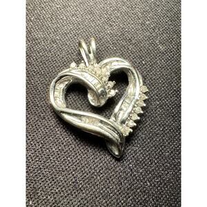 Vintage 10k ZEI White Gold Diamond Heart Pendant